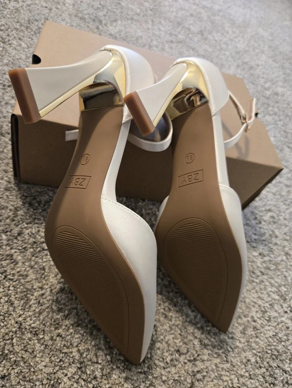 Women’s Ivory Ankle-Strap Heels with Gold Accent